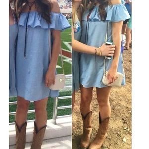 Blue off the shoulder dress